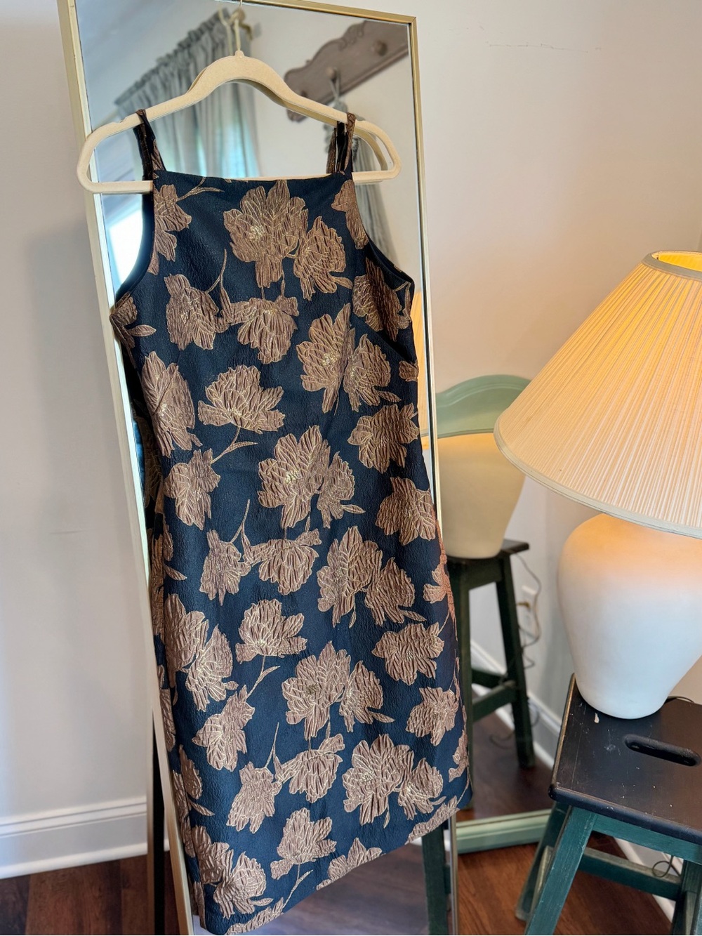 Donna Karan Black Dress with Gold Floral Jacquard